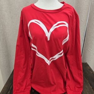 Red Long Sleeve Shirt with Heart Design